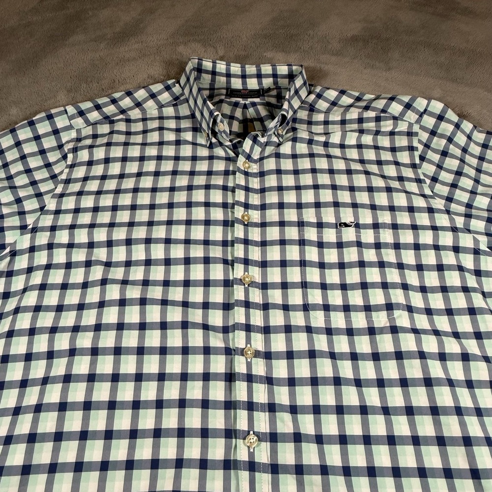 Vineyard Vines Slim Fit Tucker Shirt Mens Size 2XL Blue Check Nylon Long Sleeve - Picture 10 of 16